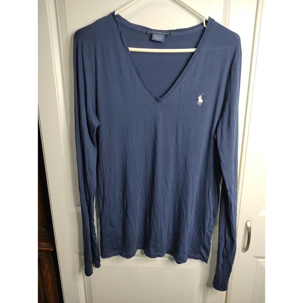 Ralph Lauren Sport Women’s Pima Cotton Navy Blue V-Neck Long Sleeve Tee Size XL